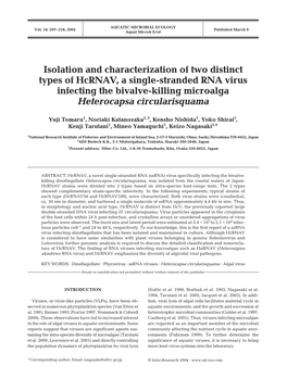 Isolation and Characterization of Two Distinct Types of Hcrnav, a Single-Stranded RNA Virus Infecting the Bivalve-Killing Microalga Heterocapsa Circularisquama