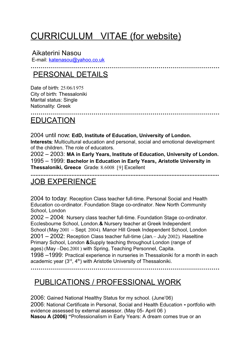 CURRICULUM VITAE (For Website)