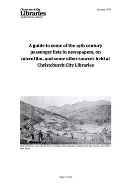 Passenger Lists in Newspapers, on Microfilm, and Some Other Sources Held at Christchurch City Libraries