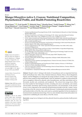 Mango (Mangifera Indica L.) Leaves: Nutritional Composition, Phytochemical Proﬁle, and Health-Promoting Bioactivities