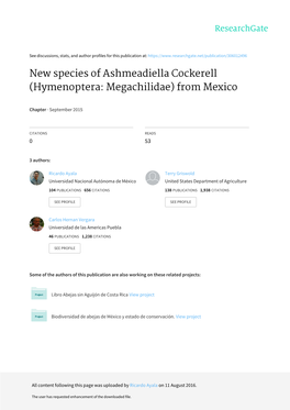 New Species of Ashmeadiella Cockerell (Hymenoptera: Megachilidae) from Mexico