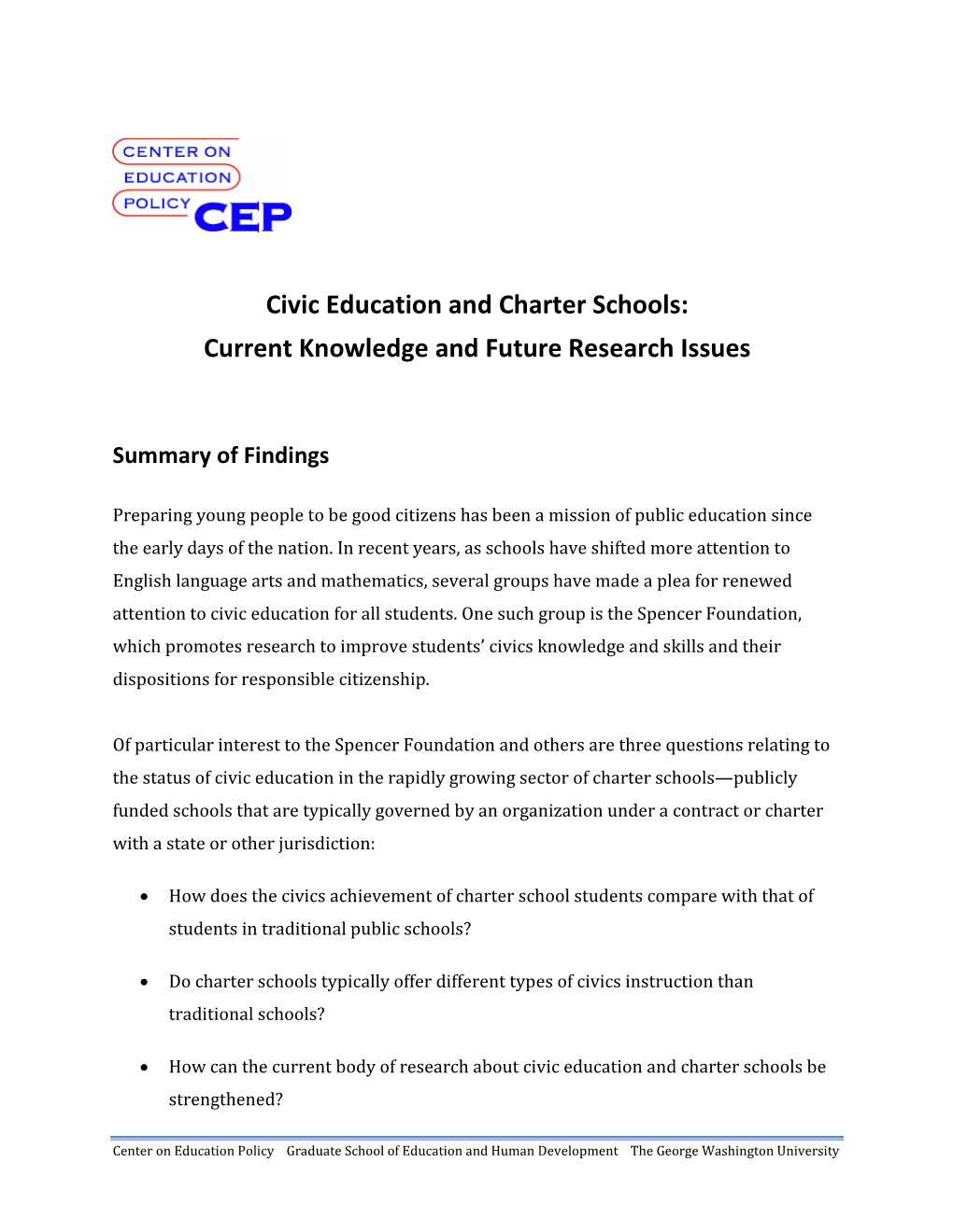 Civic Education and Charter Schools: Current Knowledge and Future Research Issues