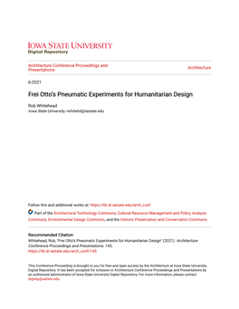 Frei Ottoâ•Žs Pneumatic Experiments for Humanitarian Design