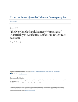 The New Implied and Statutory Warranties of Habitability in Residential Leases: from Contract to Status, 16 Urb
