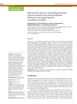 Mild Osmotic Stress in Intertidal Gastropods Littorina Saxatilis and Littorina Obtusata (Mollusca: Caenogastropoda): a Proteomic Analysis