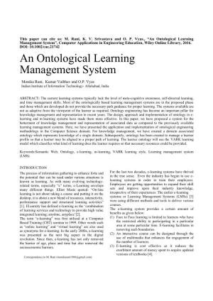 An Ontological Learning Management System”, Computer Applications in Engineering Education, Wiley Online Library, 2016