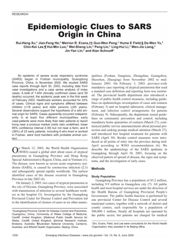 Epidemiologic Clues to SARS Origin in China Rui-Heng Xu,* Jian-Feng He,* Meirion R