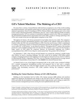 GE's Talent Machine: the Making of a CEO