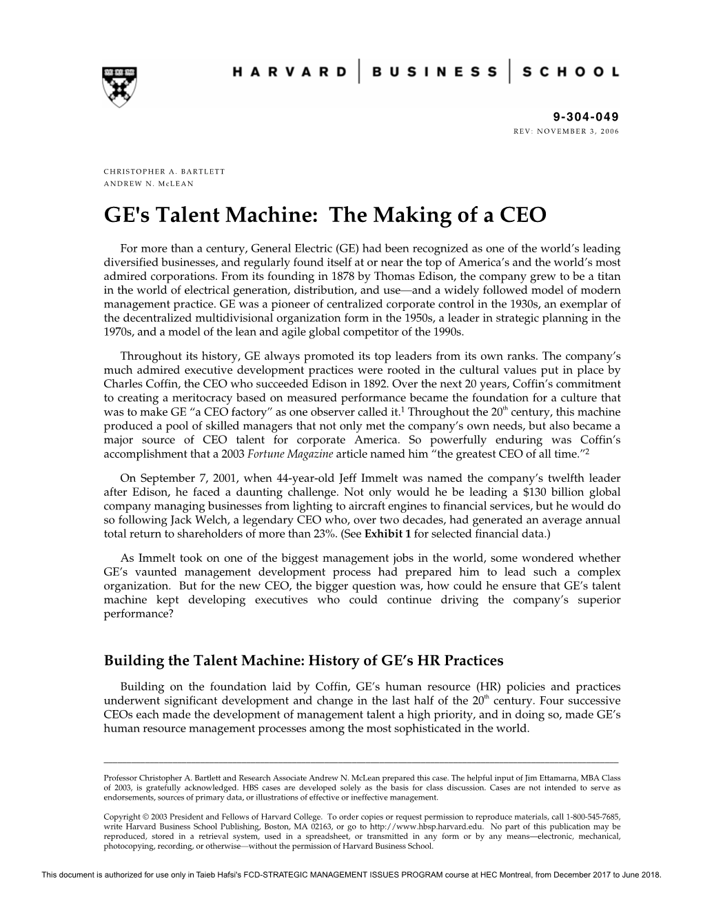 GE's Talent Machine: the Making of a CEO