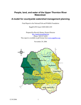 People, Land, and Water of the Upper Thornton River Watershed: a Model for Countywide Watershed Management Planning