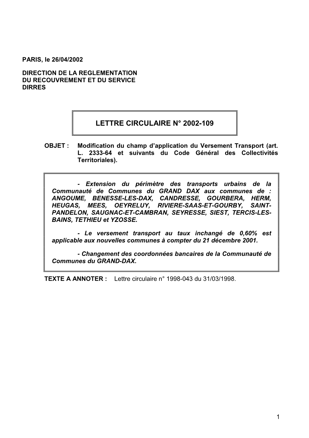 Modification Versement Transport