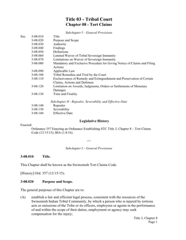 Title 03 - Tribal Court Chapter 08 - Tort Claims