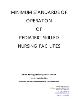 Minimum Standards of Operation of Pediatric Skilled Nursing Facilities
