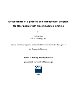 Effectiveness of a Peer-Led Self-Management Program for Older People with Type 2 Diabetes in China