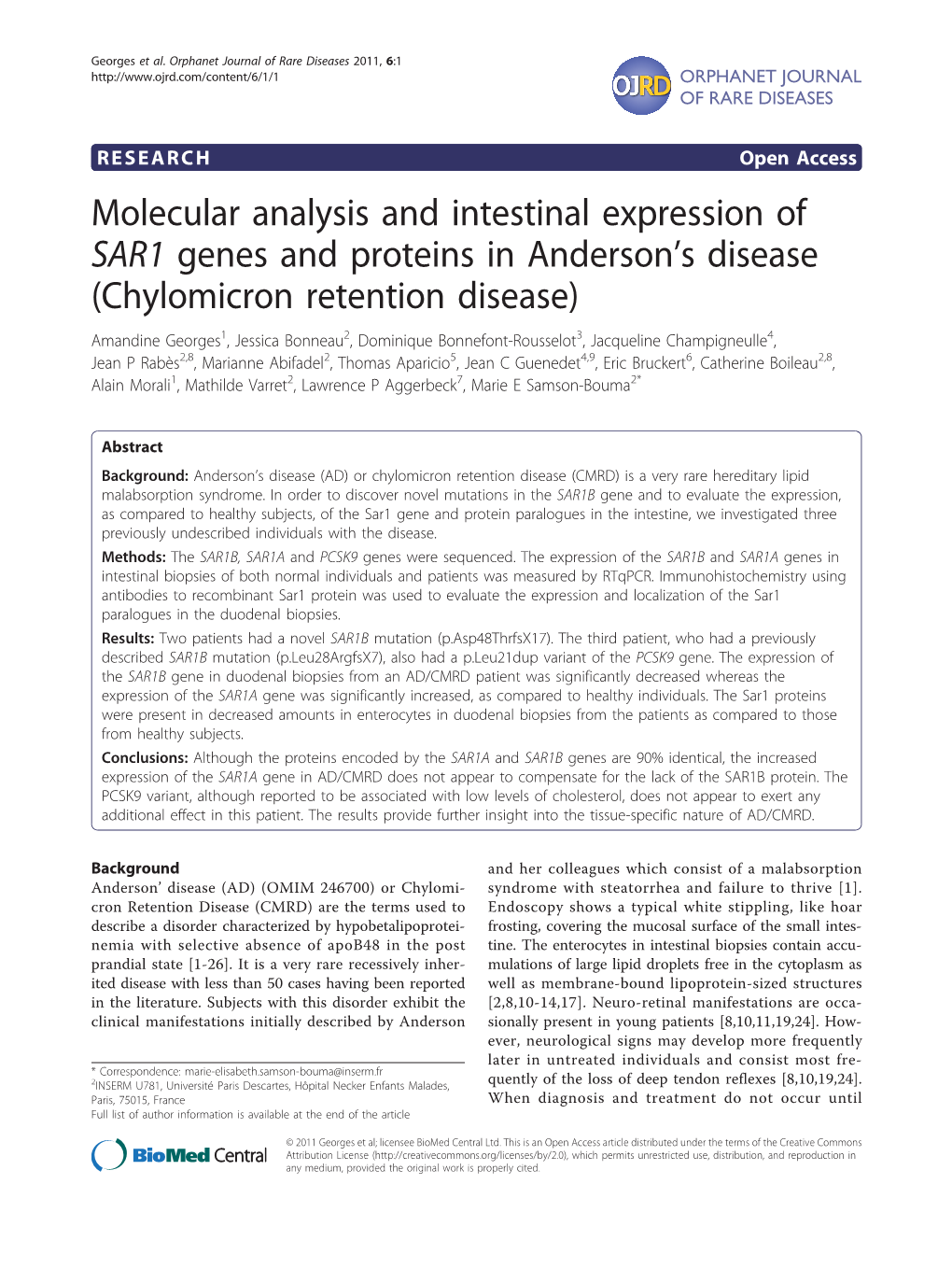 Molecular Analysis and Intestinal Expression of SAR1 Genes And