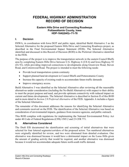 Federal Highway Administration Record of Decision