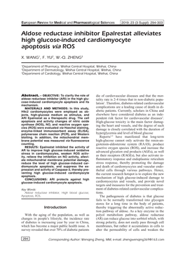 Aldose Reductase Inhibitor Epalrestat Alleviates High Glucose-Induced Cardiomyocyte Apoptosis Via ROS