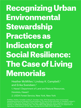 Recognizing Urban Environmental Stewardship Practices As Indicators of Social Resilience: the Case of Living Memorials