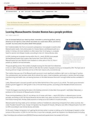 Leaving Massachusetts: Greater Boston Has a People Problem - Boston Business Journal