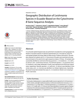 Geographic Distribution of Leishmania Species in Ecuador Based on the Cytochrome B Gene Sequence Analysis