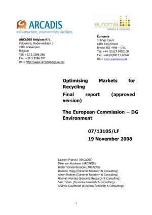 07/13102/LF - Optimising Markets for Recycling - Final Report