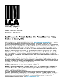 LCA to Hold 33Rd Annual Fur-Free Friday