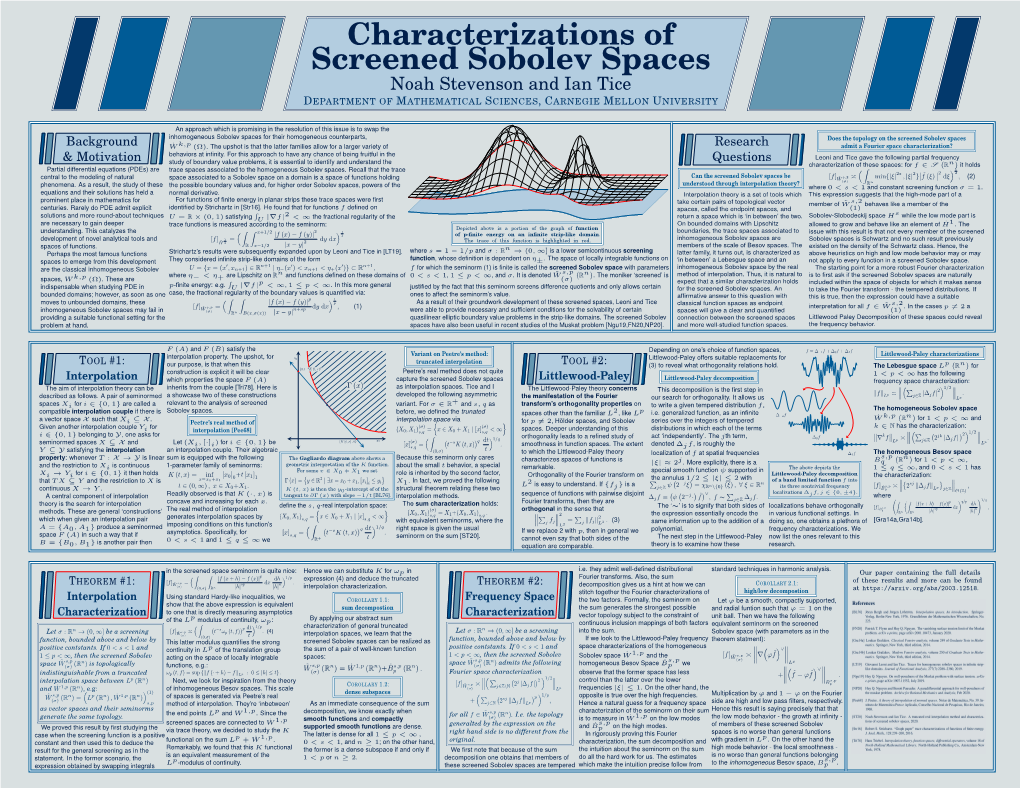 Characterizations of Screened Sobolev Spaces Noah Stevenson and Ian Tice DEPARTMENTOF MATHEMATICAL SCIENCES,CARNEGIE MELLON UNIVERSITY