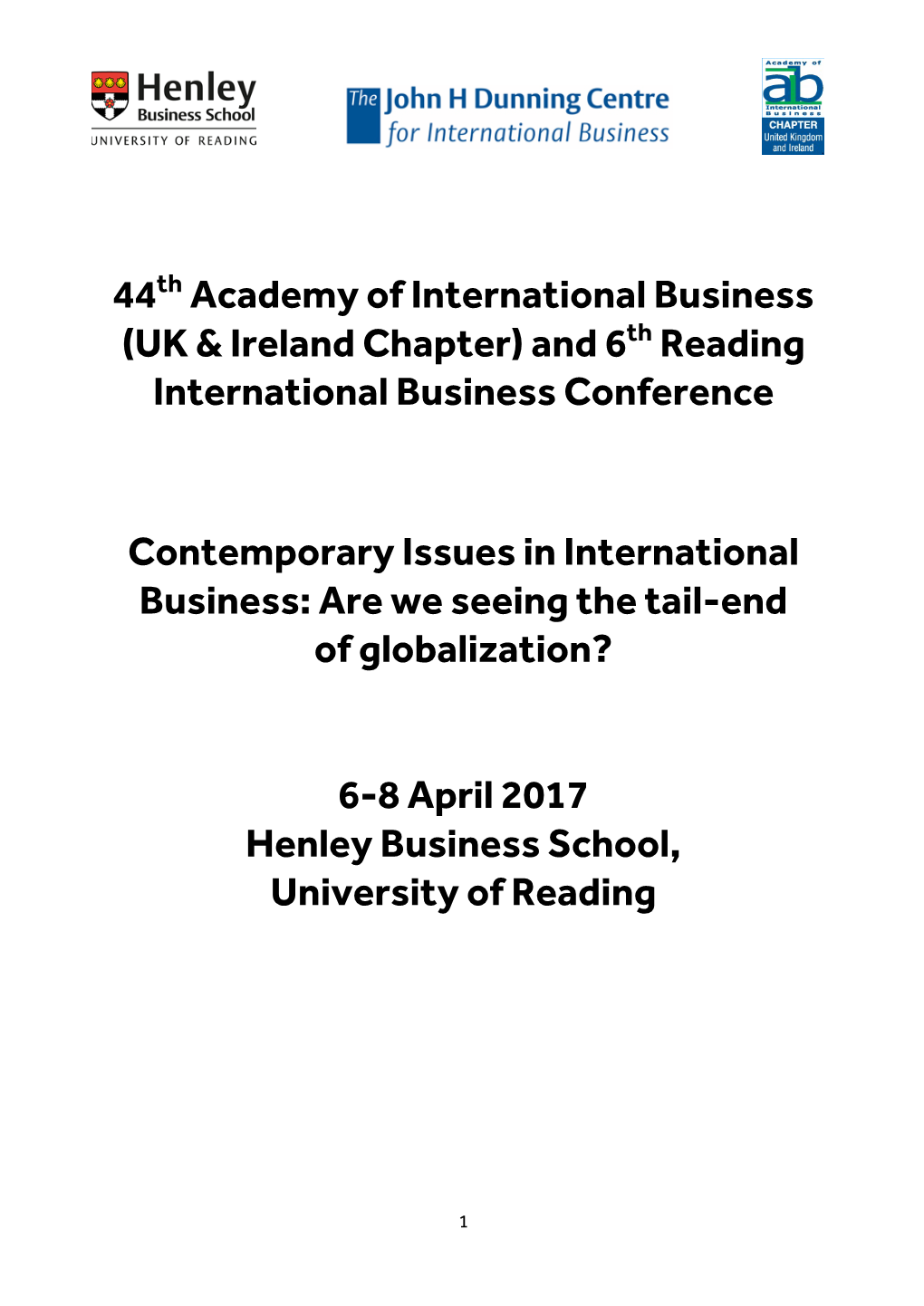 44Th Academy of International Business (UK & Ireland Chapter