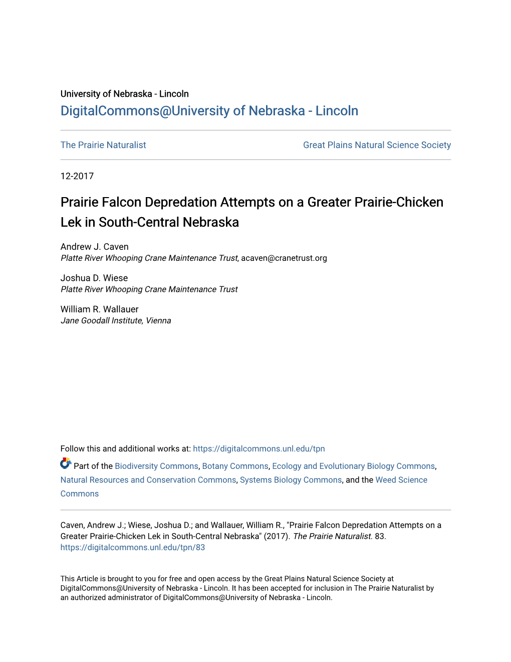 Prairie Falcon Depredation Attempts on a Greater Prairie-Chicken Lek in South-Central Nebraska