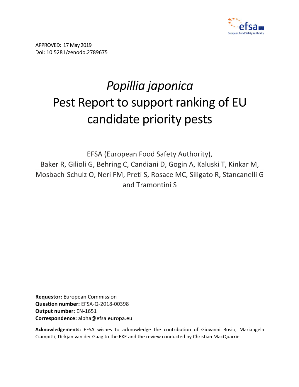 Popillia Japonica Pest Report to Support Ranking of EU Candidate Priority Pests