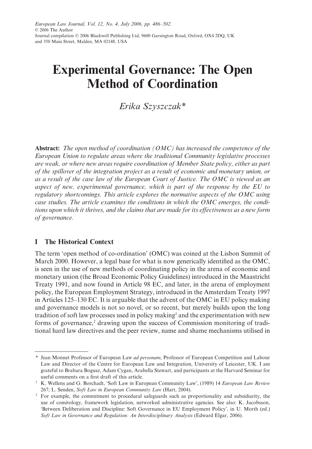Experimental Governance: the Open Method of Coordination