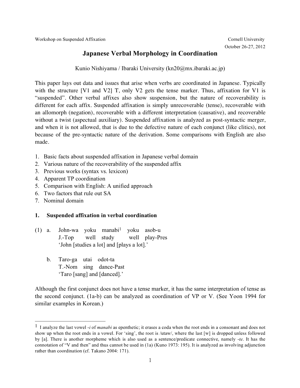 Japanese Verbal Morphology in Coordination