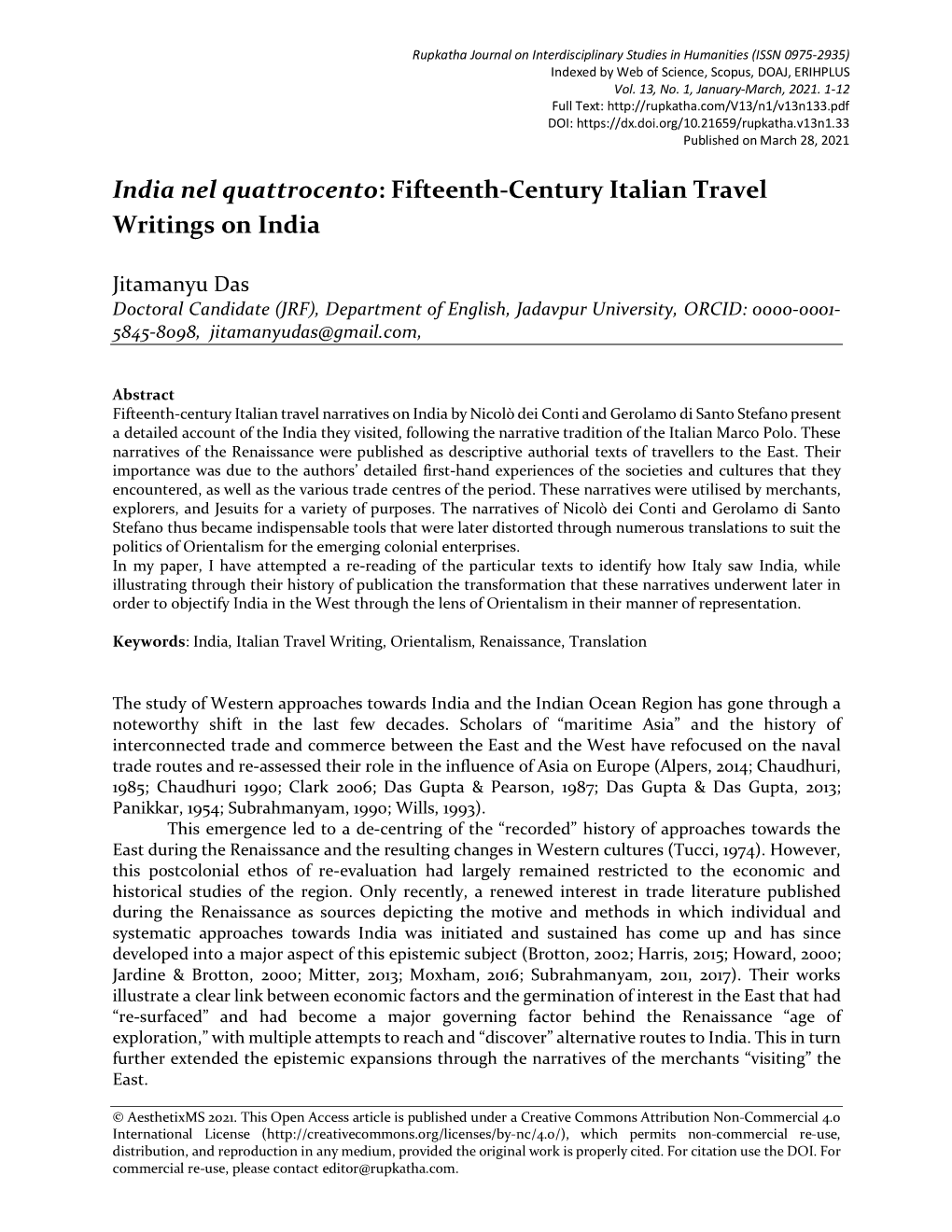 Fifteenth-Century Italian Travel Writings on India