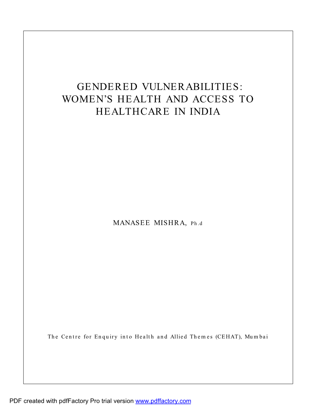 Women's Health and Access to Healthcare in India