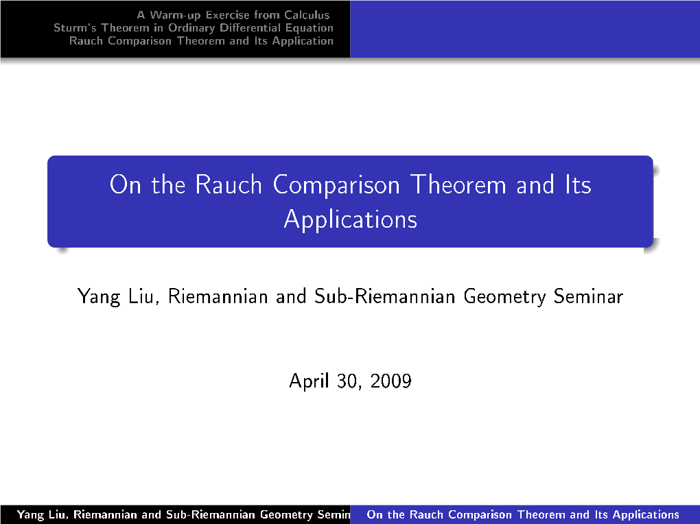 On the Rauch Comparison Theorem and Its Applications