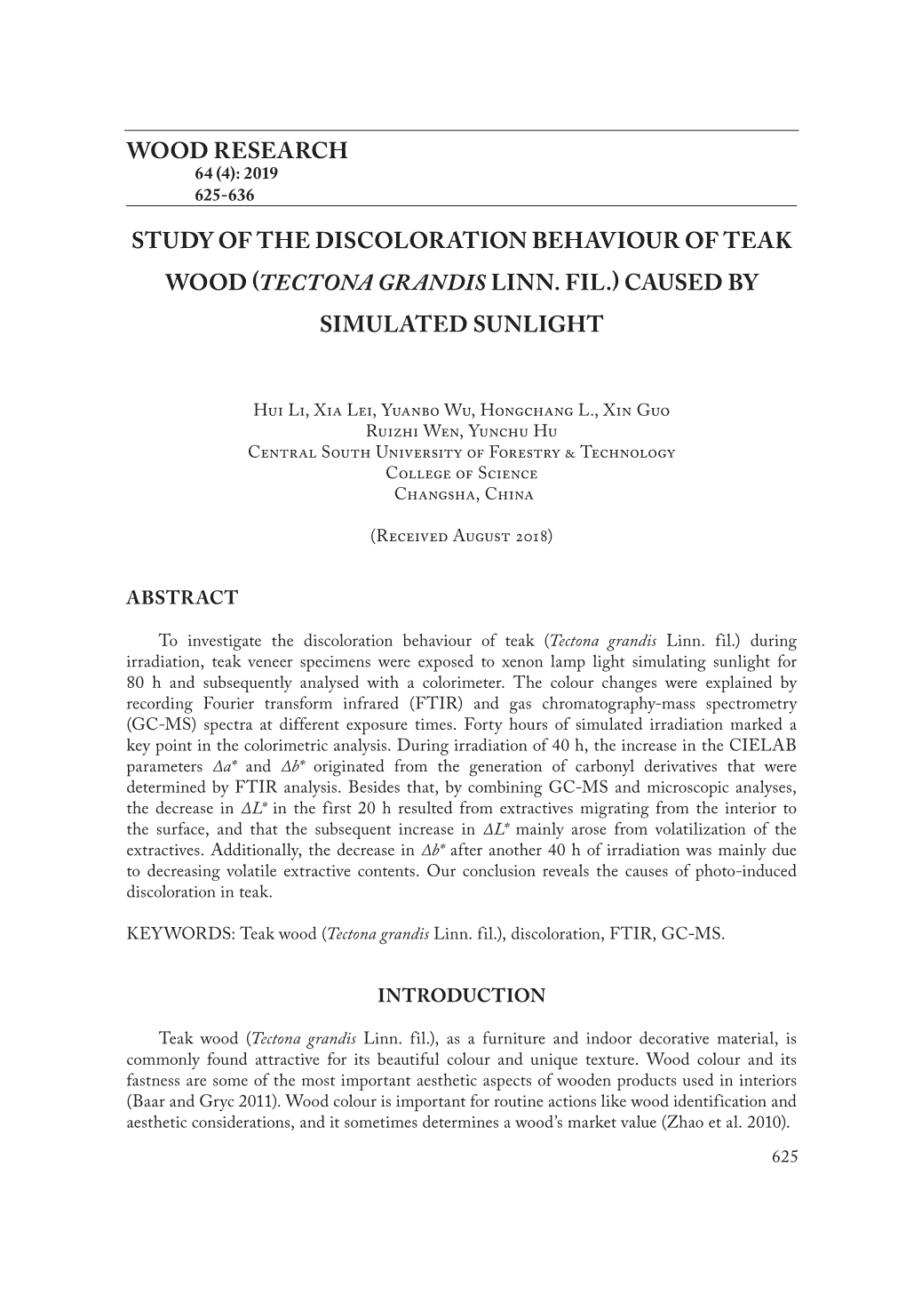 Wood Research Study of the Discoloration Behaviour Of