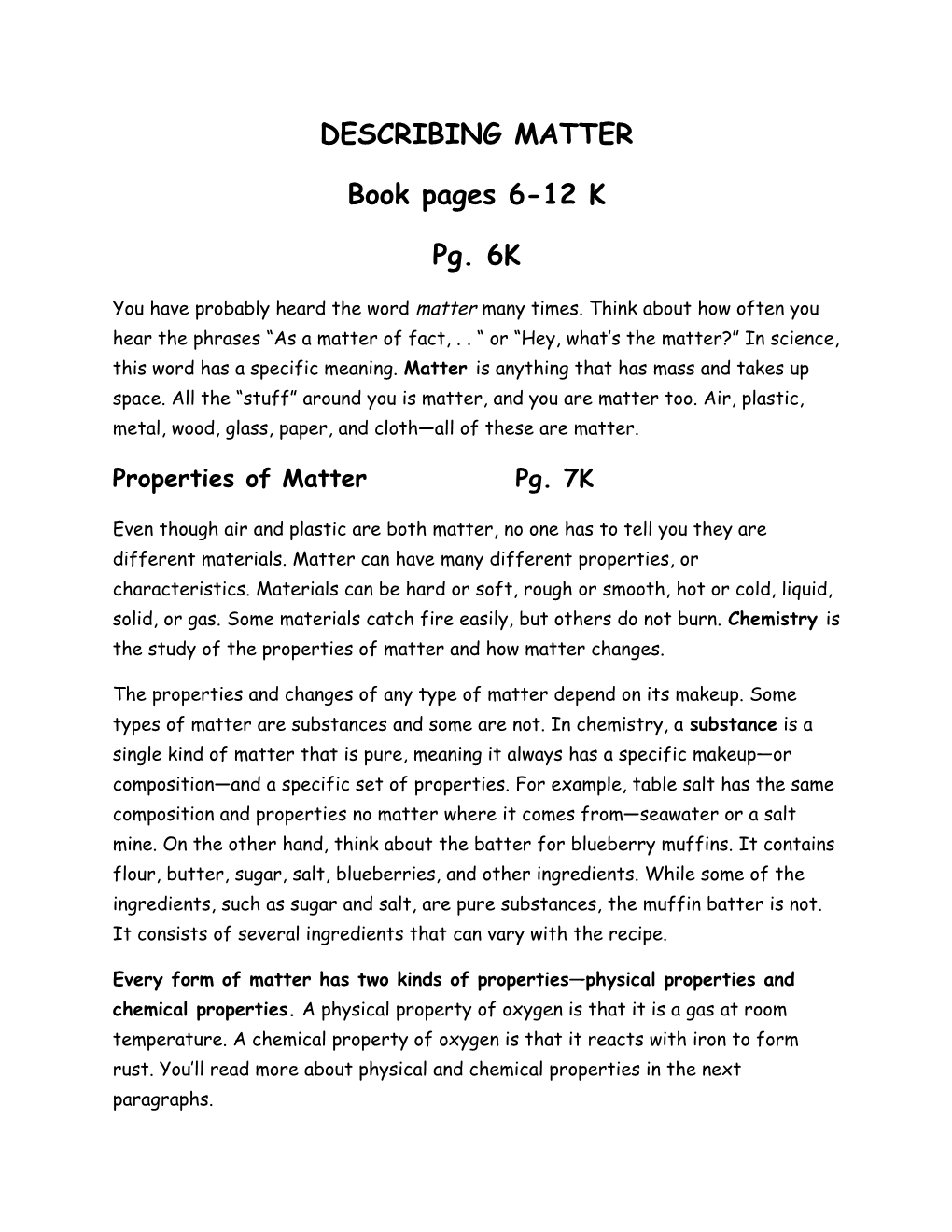 Describing Matter