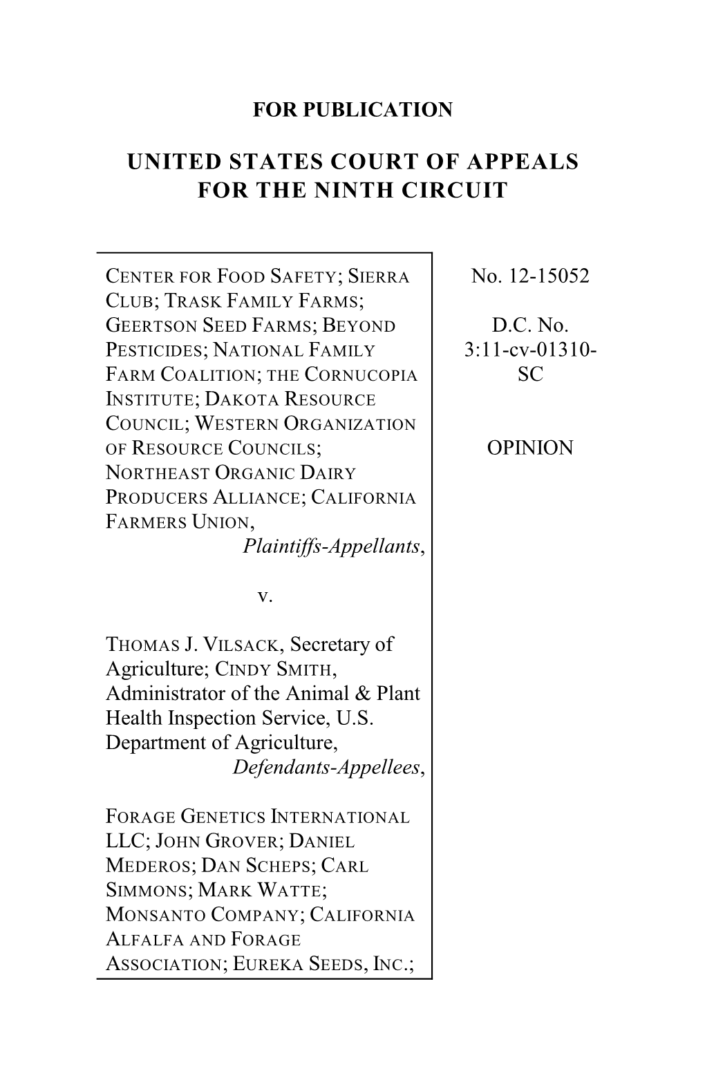 Center for Food Safety V. Vilsack