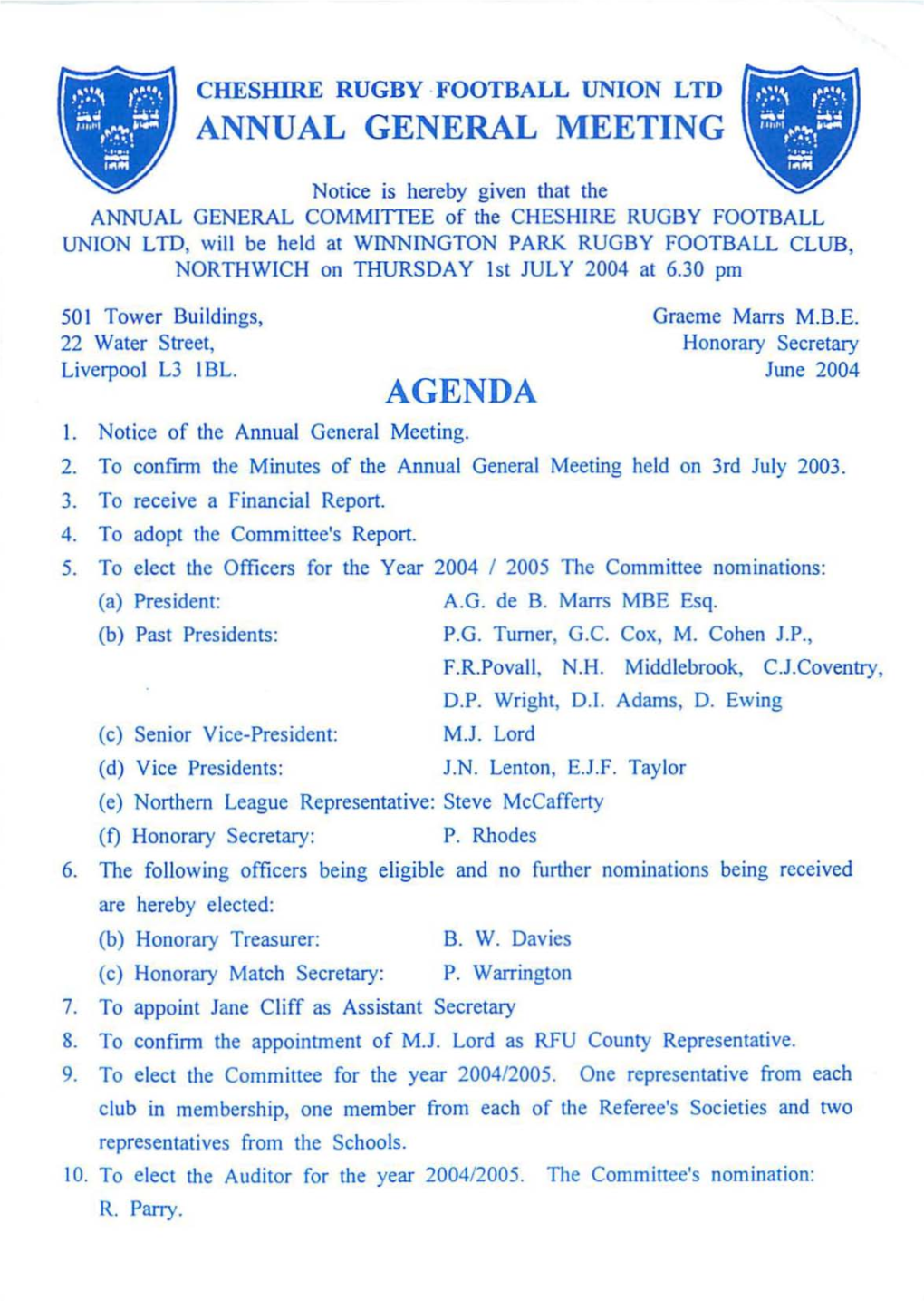 Annual General Meeting Agenda