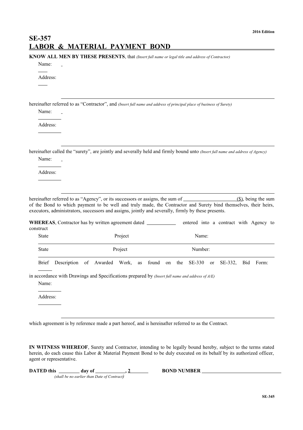 Labor Material Payment Bond