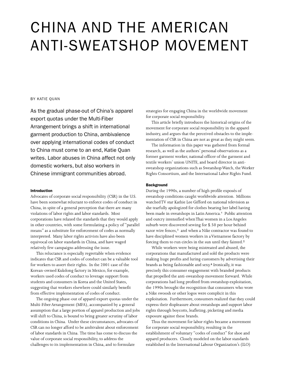 China and the American Anti-Sweatshop Movement