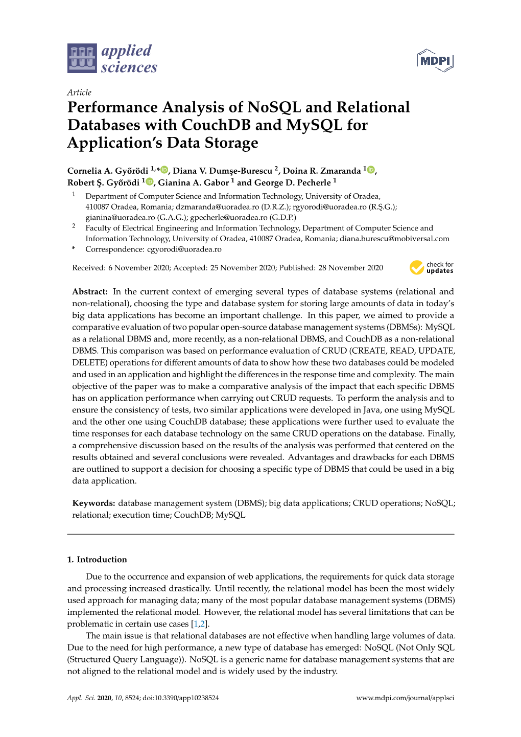 Performance Analysis of Nosql and Relational Databases with Couchdb and Mysql for Application’S Data Storage