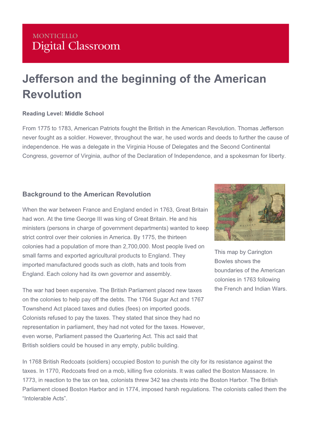 Jefferson and the Beginning of the American Revolution