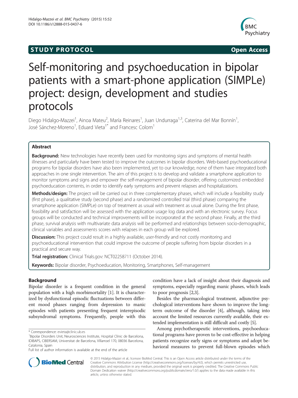 Self-Monitoring and Psychoeducation in Bipolar Patients with a Smart