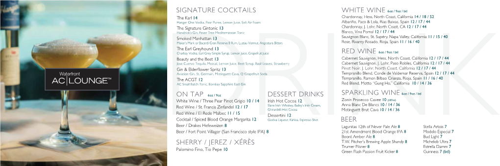 AC Lounge Menu