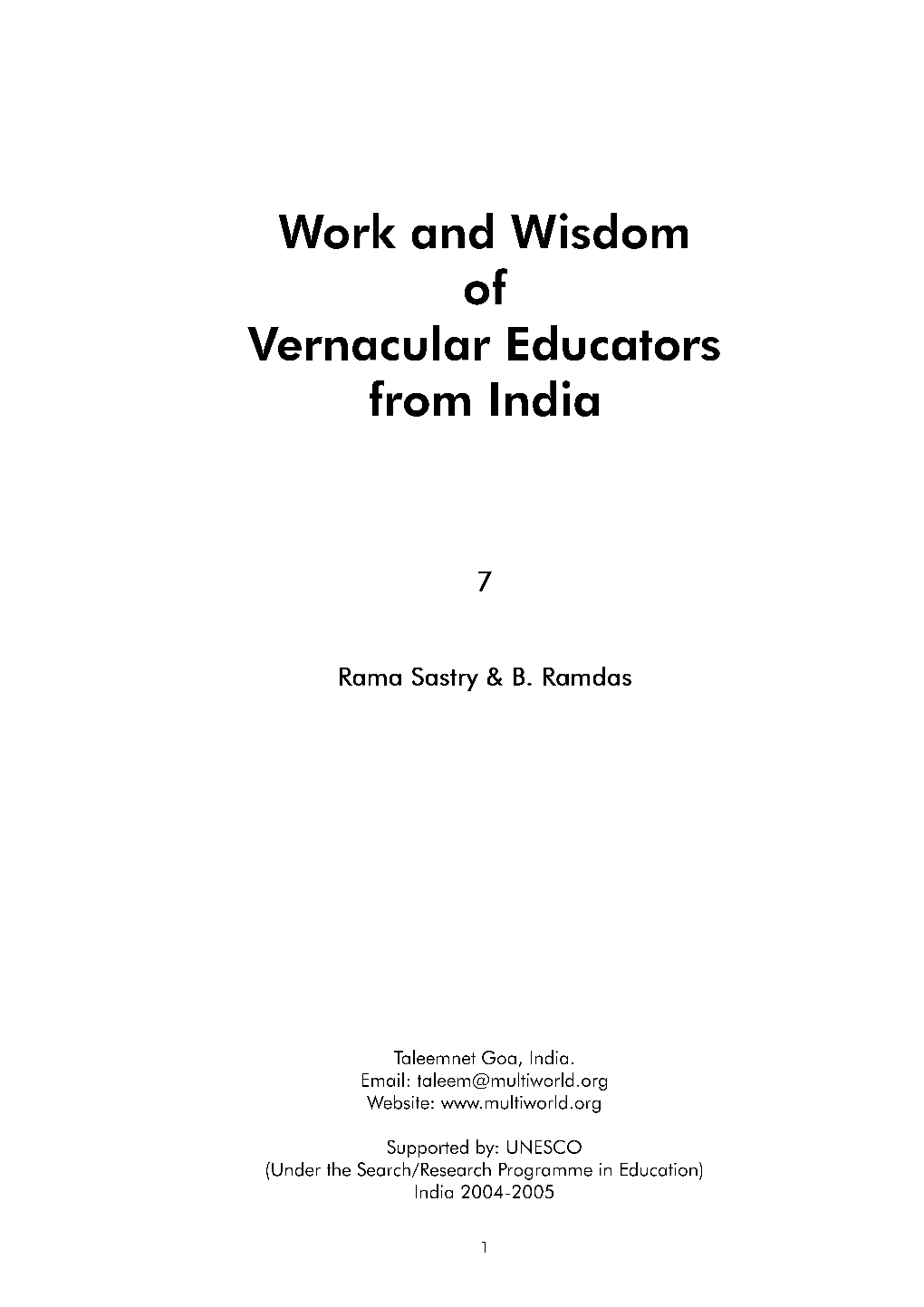 Work and Wisdom of Vernacular Educators from India 7