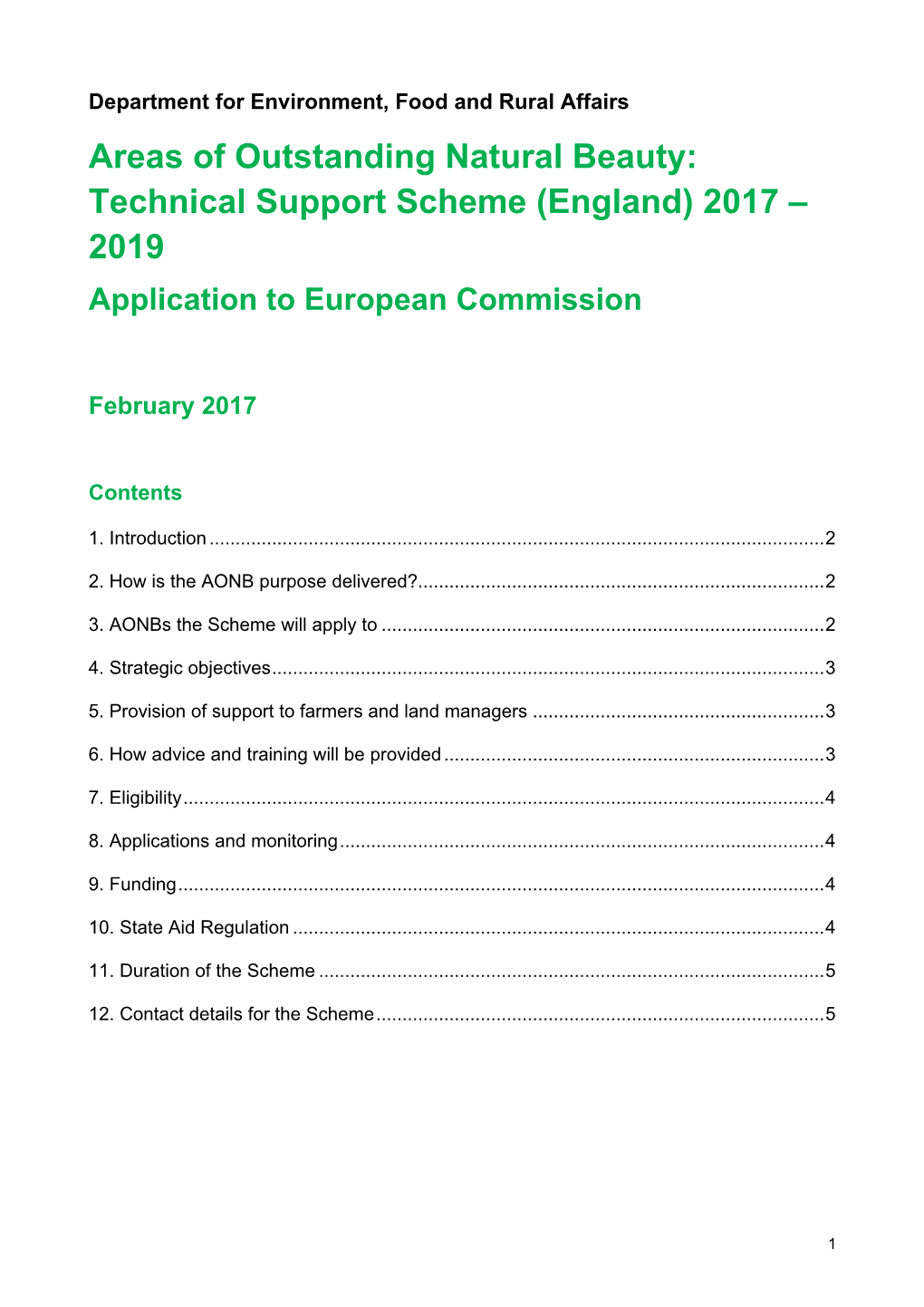 Areas of Outstanding Natural Beauty: Technical Support Scheme (England) 2017 – 2019 Application to European Commission