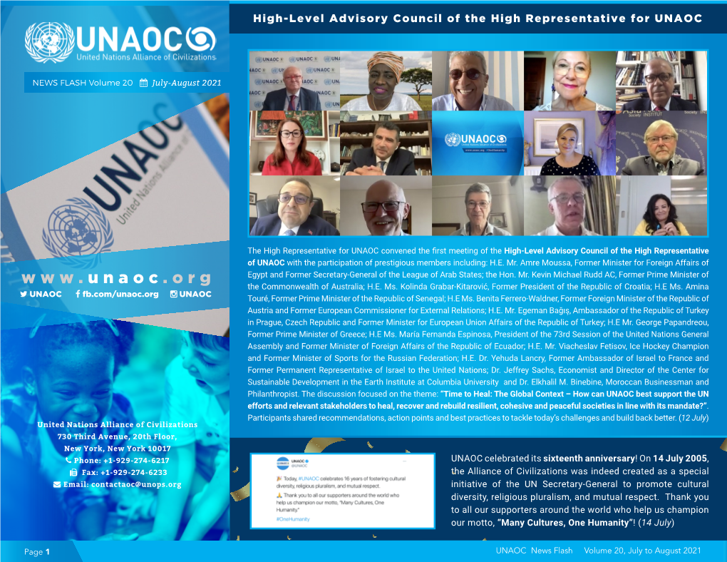 Download UNAOC News Flash July to August 2021