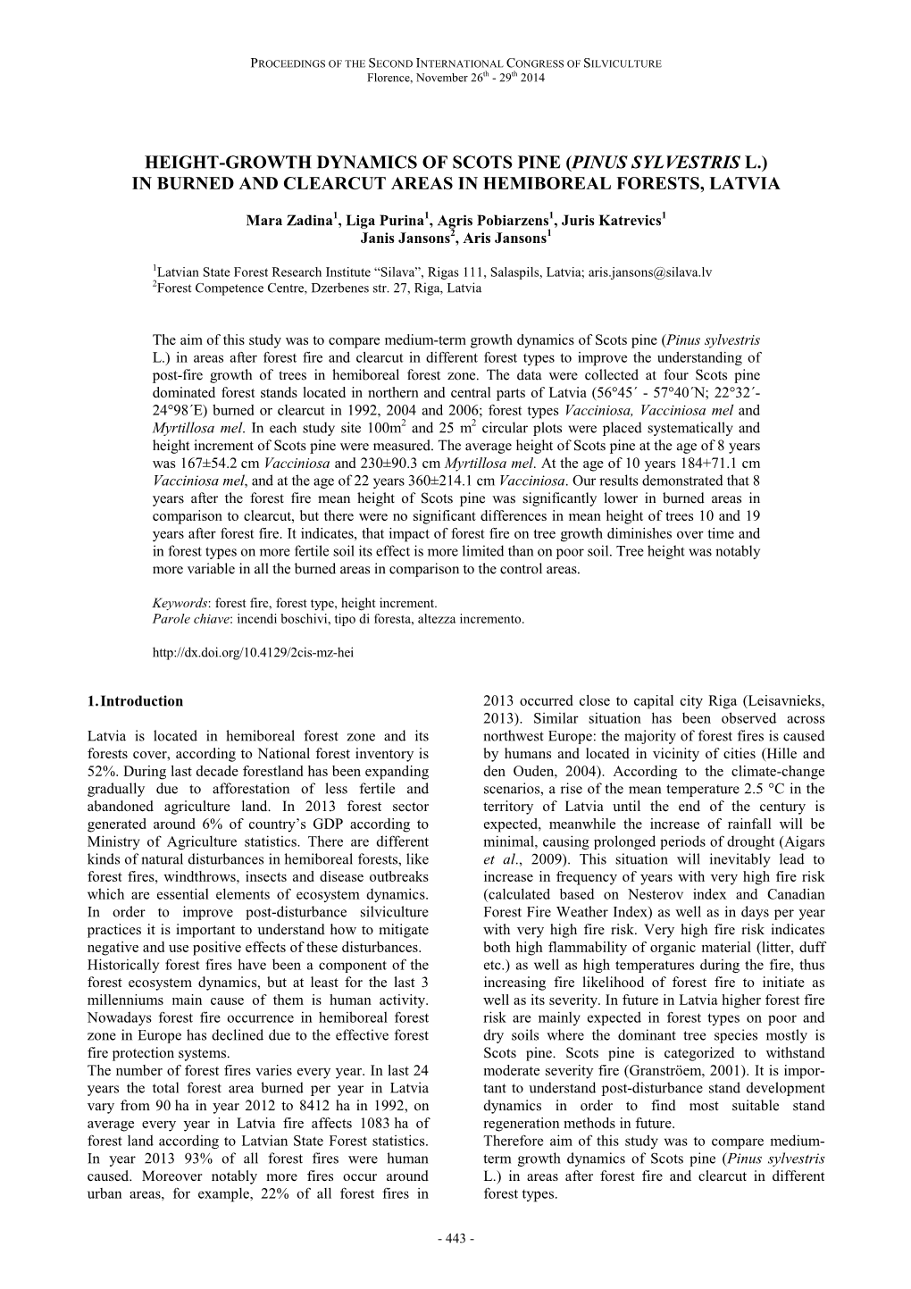 Height-Growth Dynamics of Scots Pine (Pinus Sylvestris L.) in Burned and Clearcut Areas in Hemiboreal Forests, Latvia