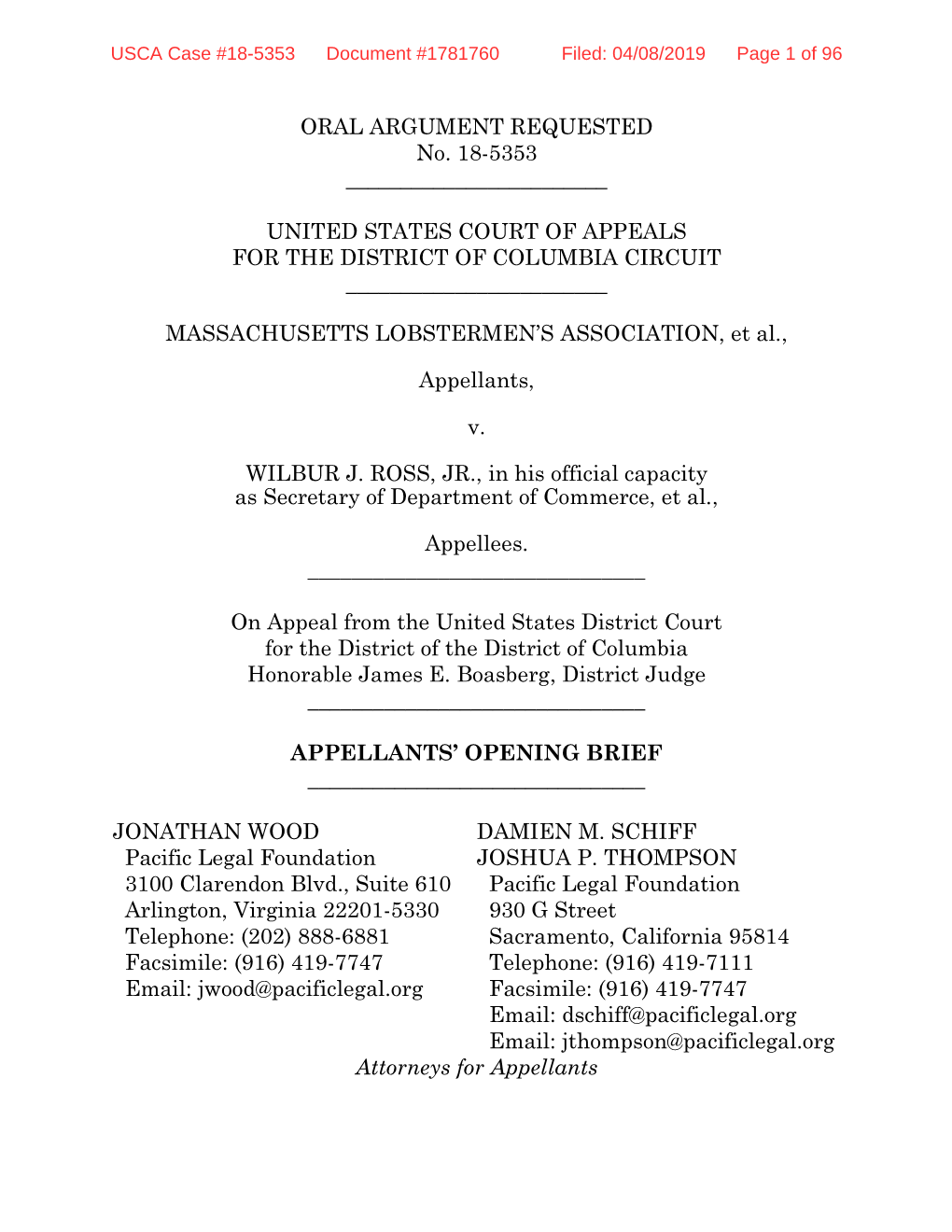 ORAL ARGUMENT REQUESTED No. 18-5353 UNITED STATES COURT of APPEALS for the DISTRICT of COLUMBIA CIRCUIT